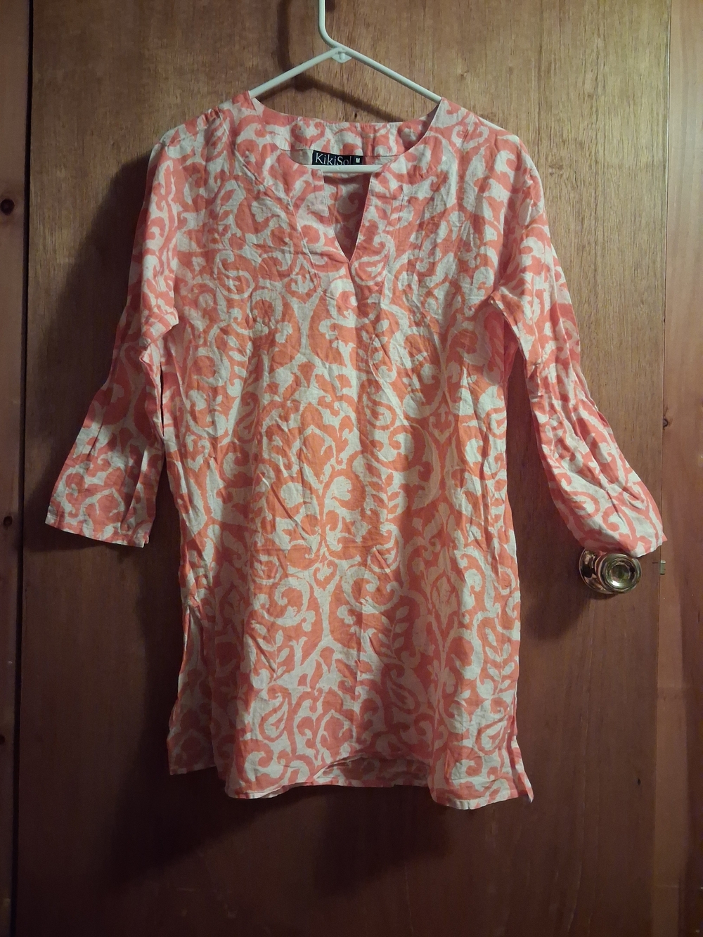Kiki Sol Coral & White Printed Midi Dress. NWOT. VERY HAMPTONS!